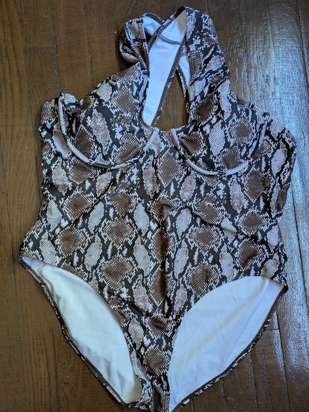 Women's Snake Print One-Piece Swimsuit - Brown